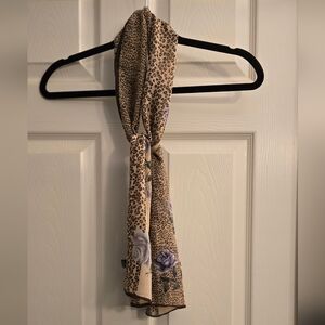 Floral Leopard Print Scarf, 100% silk, 54" x 10". Neck and hair scaf